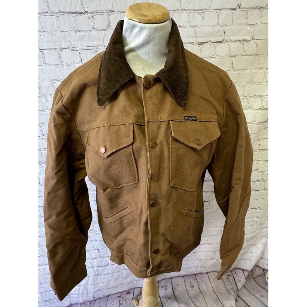 Vintage Wrangler Brown Duck Shell Blanket Lined Corduroy Collar Coat Size 42 USA - Picture 1 of 10